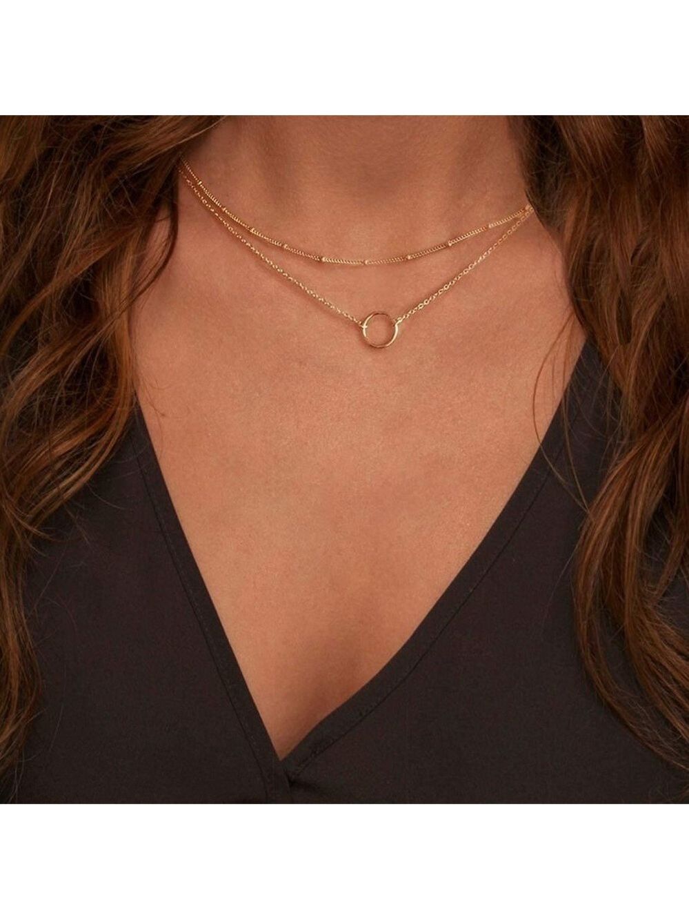 MEVECCO Layered Heart Necklace Pendant Handmade Gold Plated Dainty Gold Choker